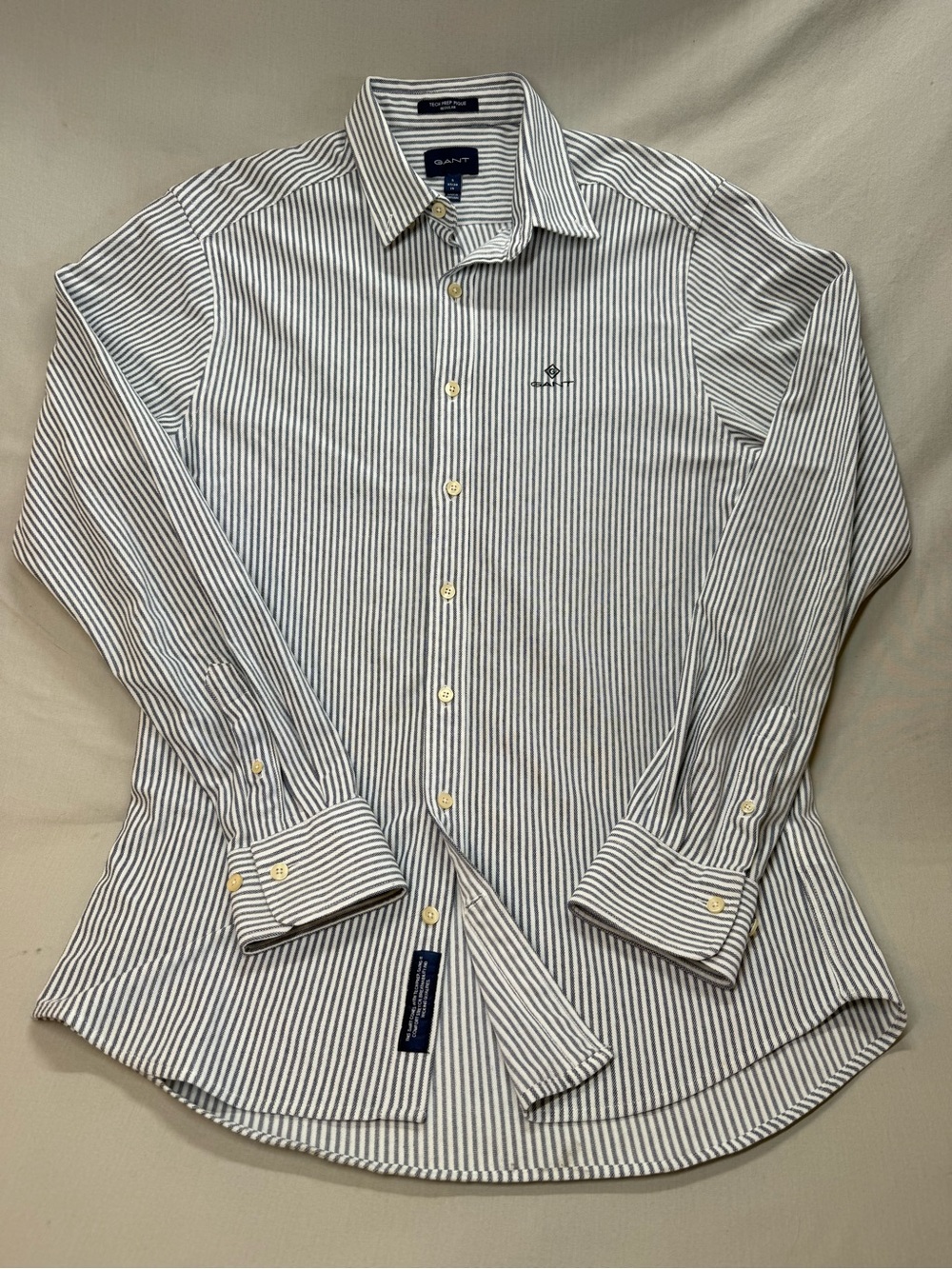 Gant Slim Fit White Shirt with Navy Pinstripes